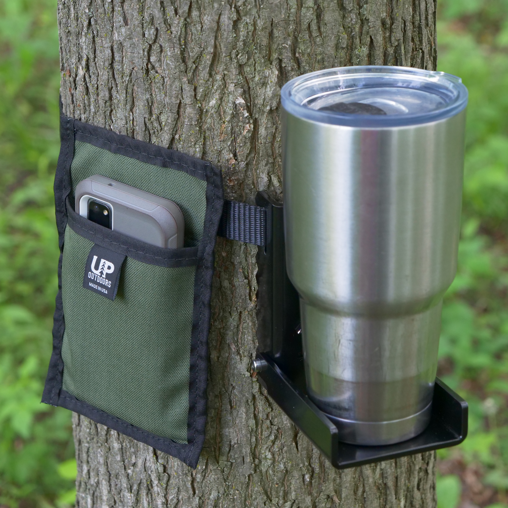 Top Shelf outdoor and camp table bracket being used as a beverage holder.