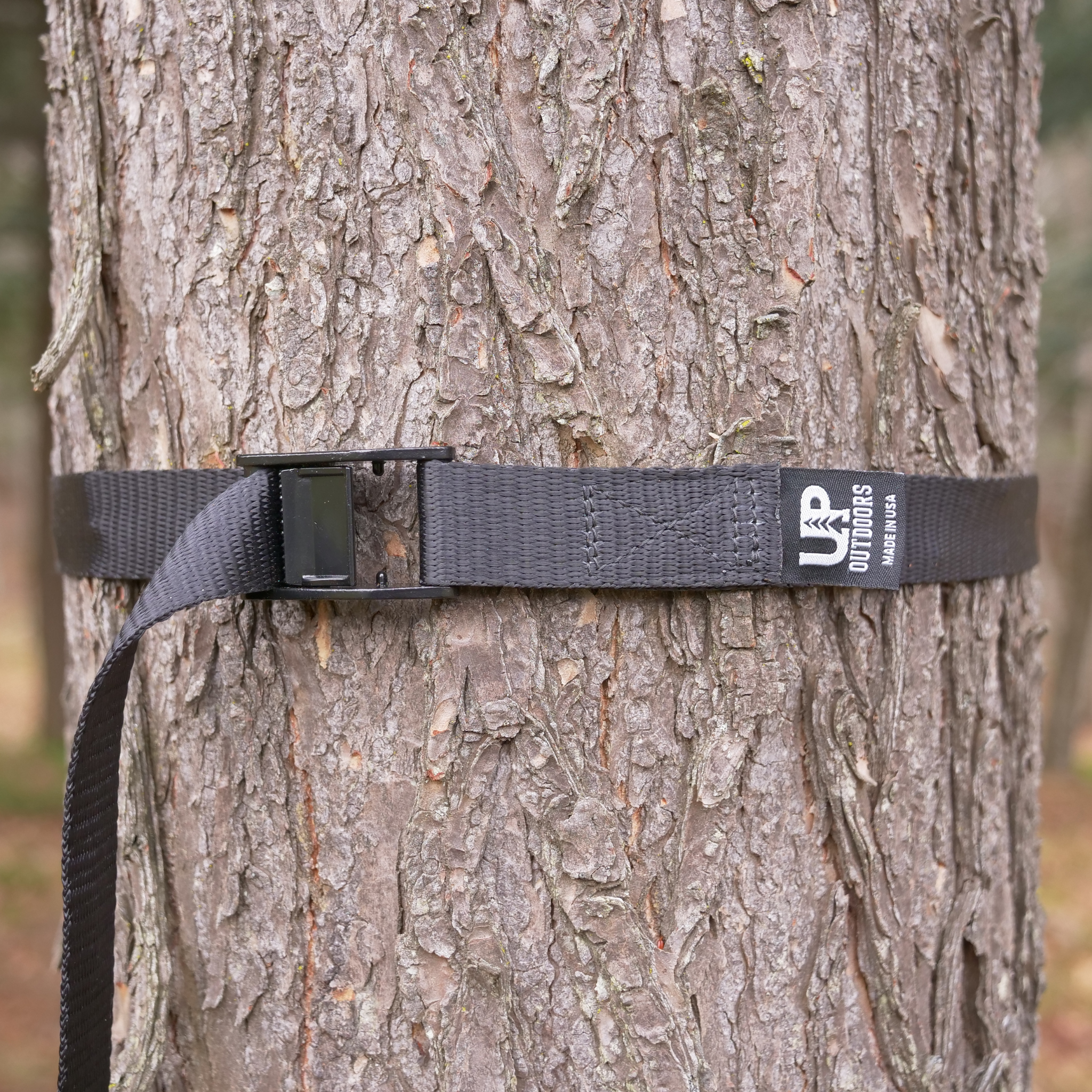 Top Shelf six-foot cam buckle strap used for securing the Top Shelf camping and outdoor table bracket to a tree or post.